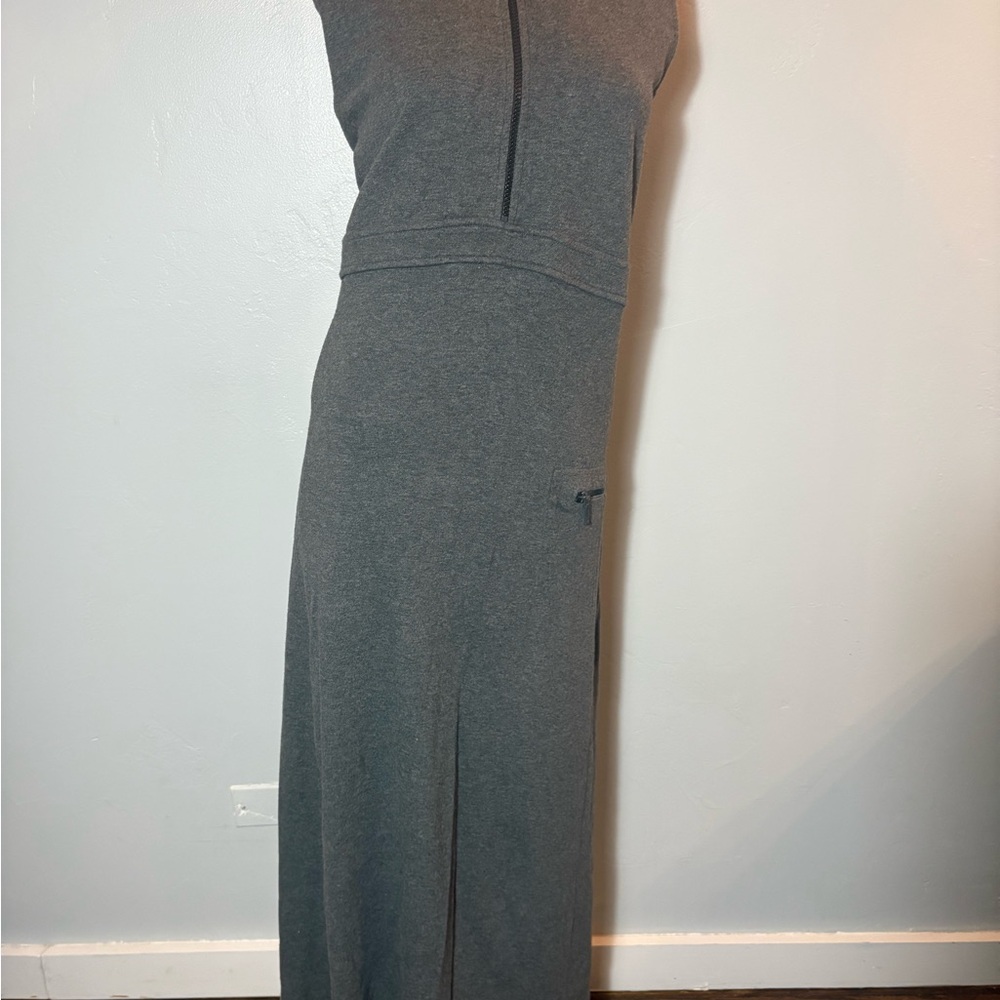 Eddie Bauer Grey Hooded Zip Front Midi Dress Size Large Petite